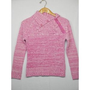 Vintage Colour Eighteen Pink Turtleneck Sweater Cute Leather Buttons Large L